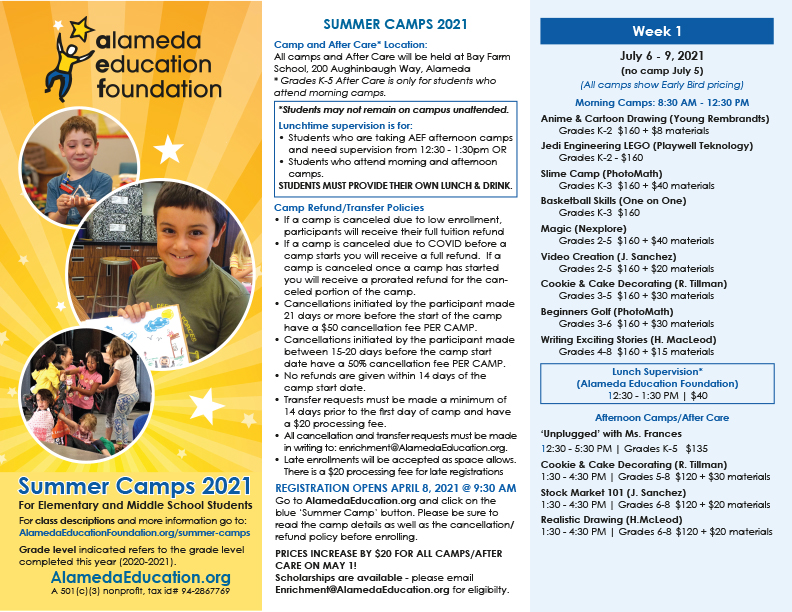 Summer Enrichment Camps Alameda Education Foundation