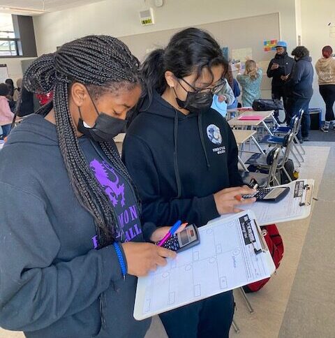 Students using calculators at Encinal Jr. High School