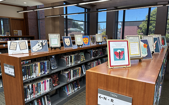 Student art in the Alameda Library Teen Section
