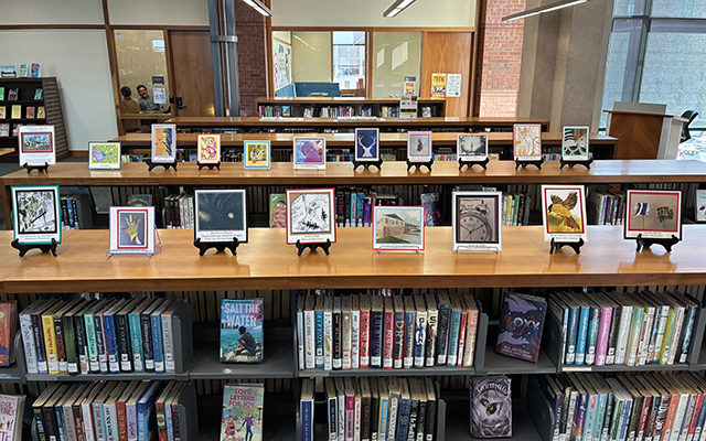 Student art at the Alameda Main Library Teen Section